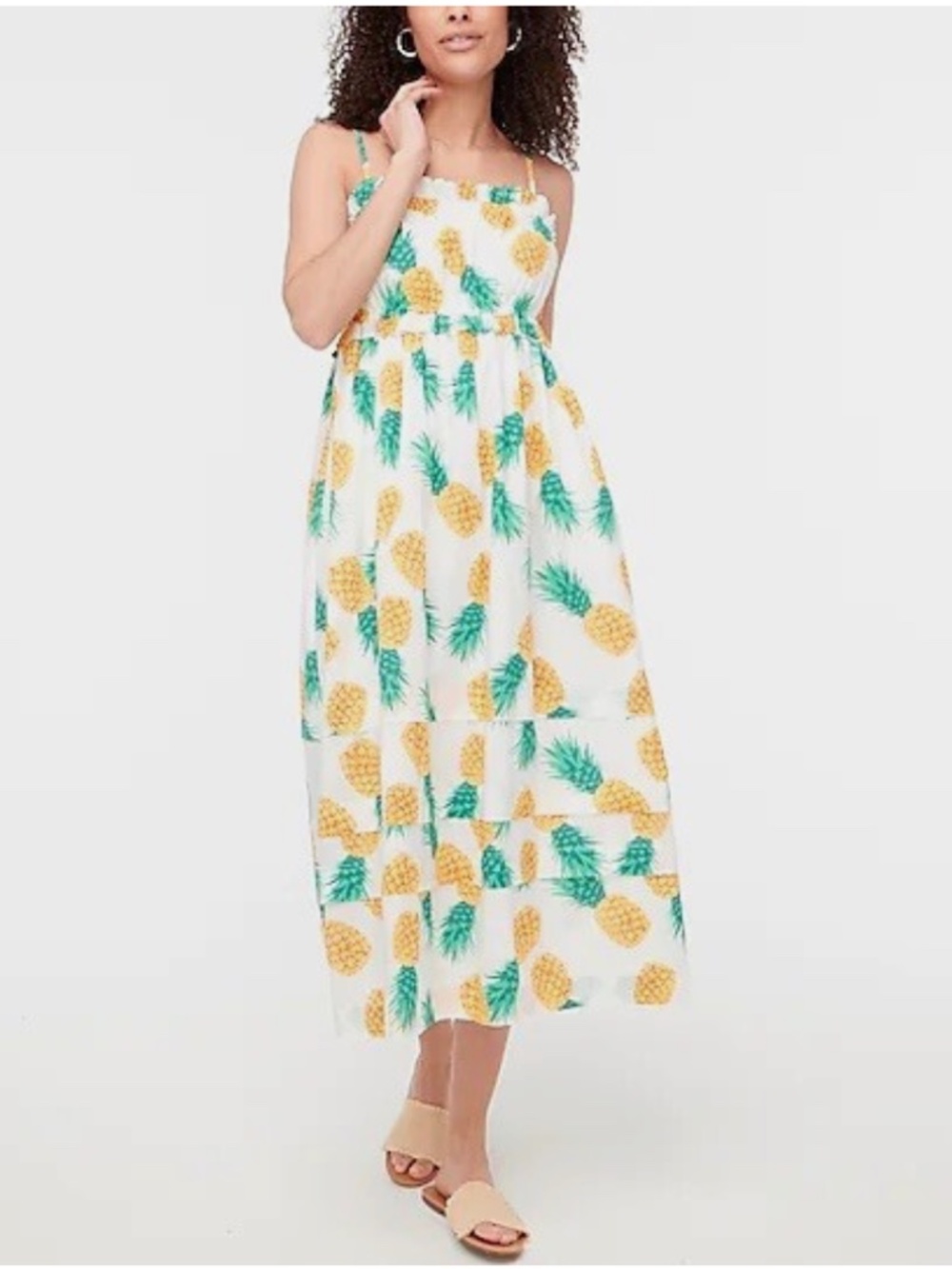 J. Crew Pineapple Squareneck Ruffle Midi Dress